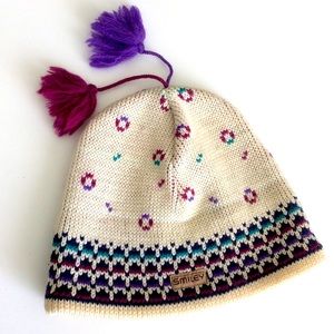 Vintage Smiley 100% Wool Pompom Ski Hat OS